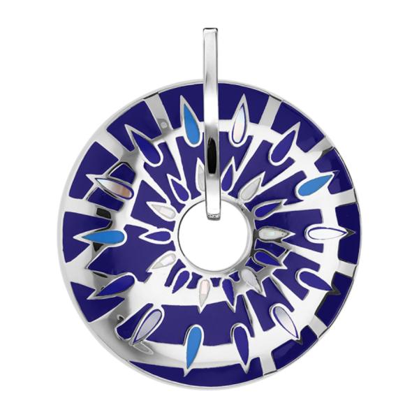 Pendentif Acier 316 L Rond Percé Fond Bleu et Nacre