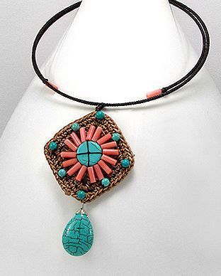 Collier Choker de Pierres Turquoises, Onyx, Corail