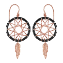 Boucles d'oreilles Plaqué Or Rose Cercle Céramique Noire Attrape Rêve