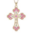 Collier Plaqué Or Pendentif Croix Zirconium Rose