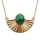 Collier Plaqué Or Drappée avec Pierre Malachite