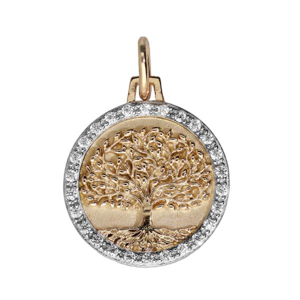 Pendentif Plaqué Or Arbre de Vie Contour Zirconium 