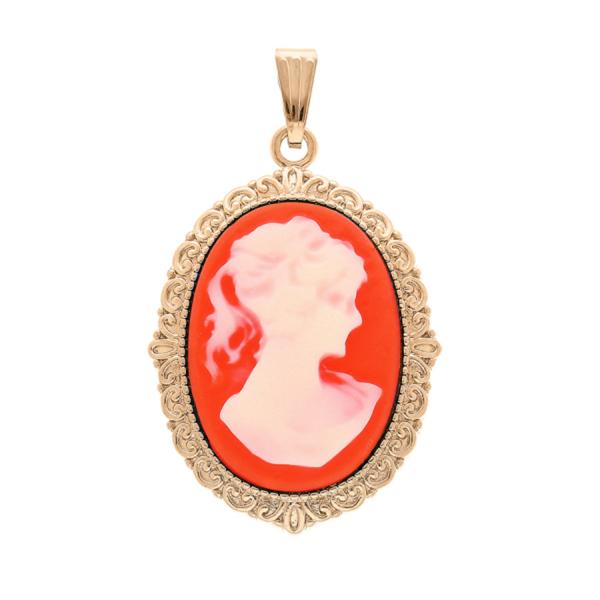 Pendentif Plaqué Or Camé Rose 30 x 25 mm