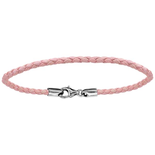 Bracelet Argent 925 pour Charms Cuir Tressé Rose 17,5 cm