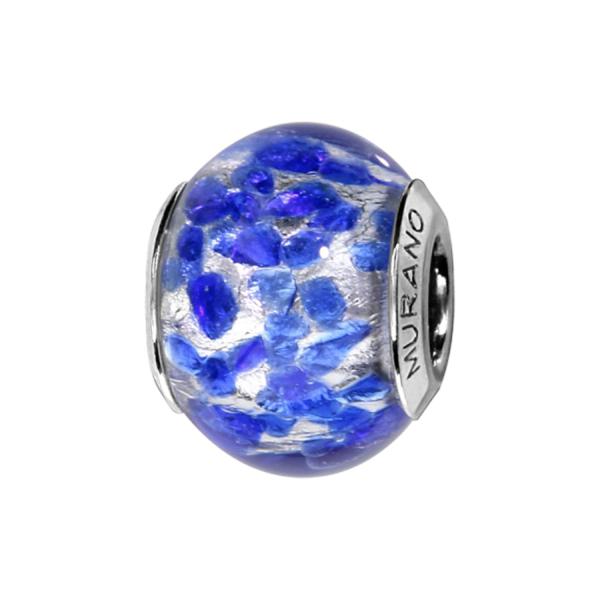 Charms Argent 925 Perle Murano Bleu sur Fond Blanc