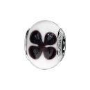 Charms Argent 925 Perle Murano Blanc Fleur Noire