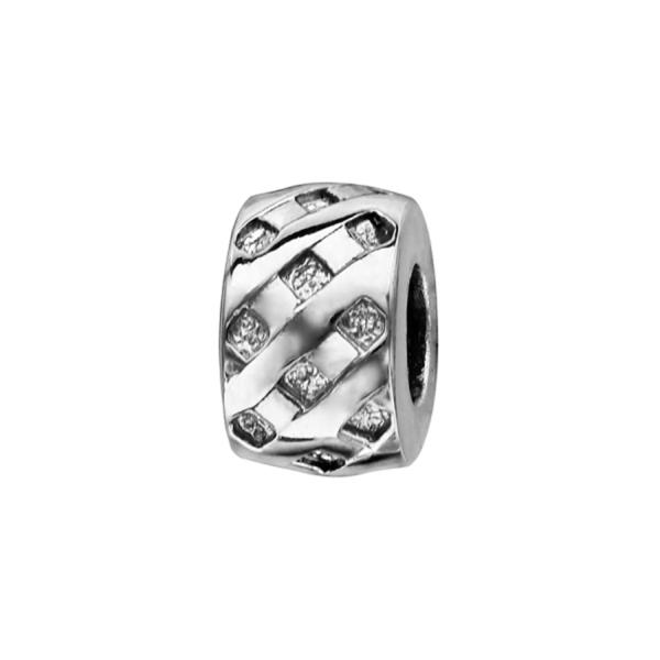 Stopper Argent 925 pour Bracelet Charms Rondelle Quadrillage Zirconium Caoutchouc Intérieur