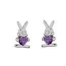 Boucles d'oreilles Argent 925 Enfant Lapin Coeur Zirconium Violet