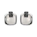 Boucles d'oreilles Argent 925 Carré Nacre Blanche et Zirconium Sertis Noirs