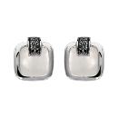 Boucles d'oreilles Argent 925 Carré Nacre Blanche et Zirconium Sertis Noirs