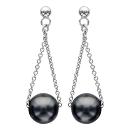 Boucles d'oreilles Argent 925 Pendante Double Chaine Perle d'imitation Grise 