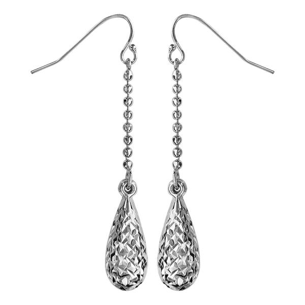 Boucles d'oreilles Argent 925 Chainette Boules avec Goutte Diamantée