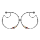 Boucles d'oreilles Argent 925 Style Créole avec Boules Facettés 3 Tons