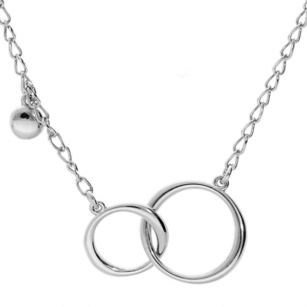 Collier Argent 925 Double Cercle Entremêlé et Pampille Boule