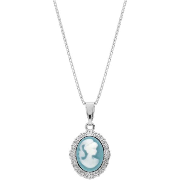 Collier Argent 925 Pendentif Camé Bleu