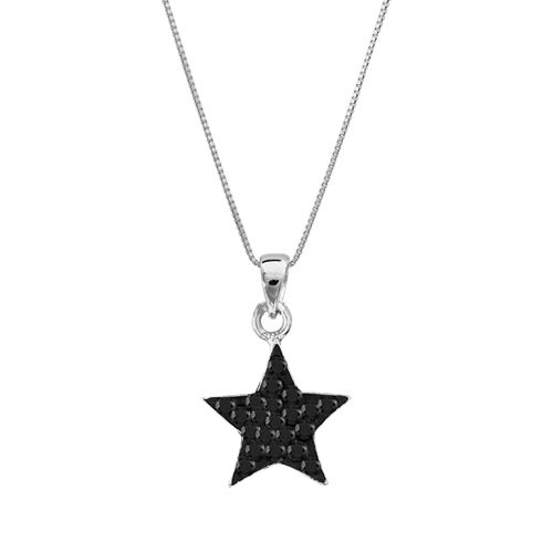 Collier Argent 925 Pendentif Etoile Résine Strass Noir