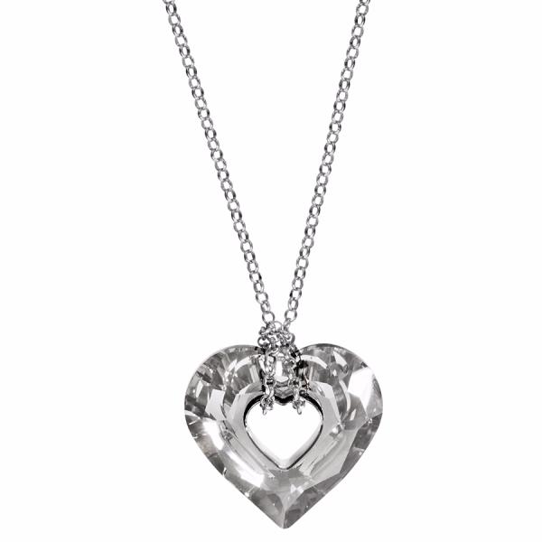 Collier Argent 925 Pendentif Gros Coeur Cristal Gris