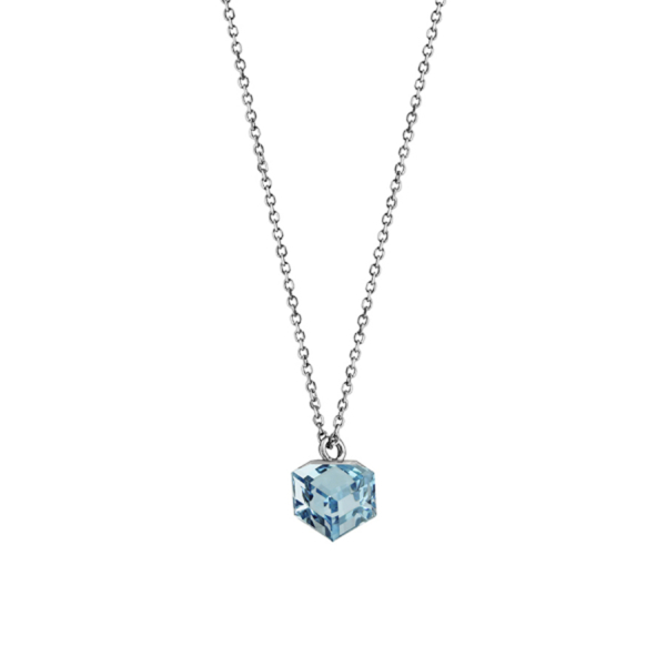 Collier Argent 925 Pendentif Cube Cristal Bleu Ciel