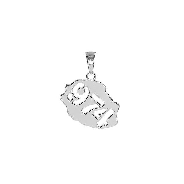 Pendentif Argent 925 Carte Réunion 974 Découpé