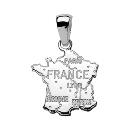 Pendentif Argent 925 Moyenne Carte France avec Villes