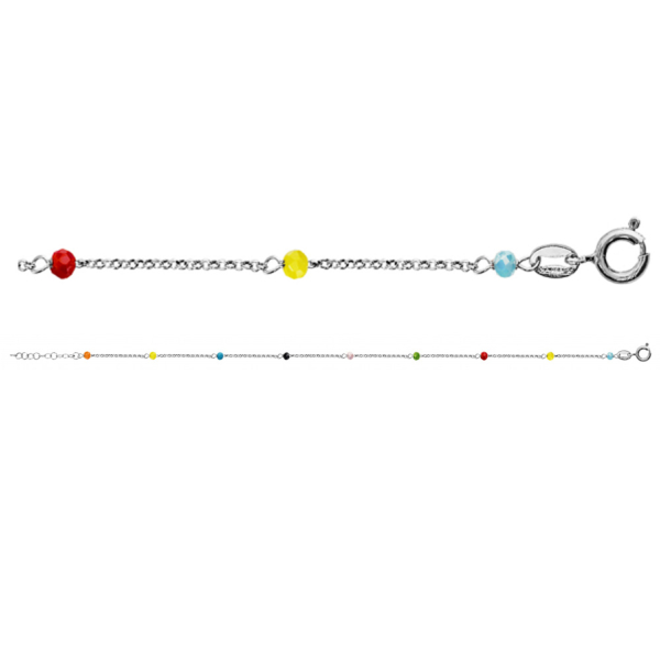 Chaîne de Cheville Argent 925 Boules Perles de Verre Facetés Multicolore