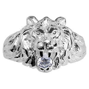 Bague Argent 925 Chevalière Tête de Lion Zirconium Blanc Gros Modèle