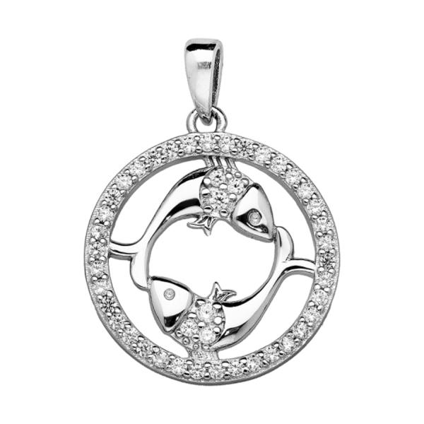 Pendentif Argent 925 Zodiaque Poissons Zirconium 