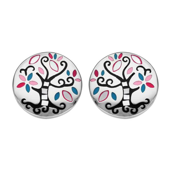 Boucles d'oreilles Acier 316 L Arbre de Vie Noir et Nacre 