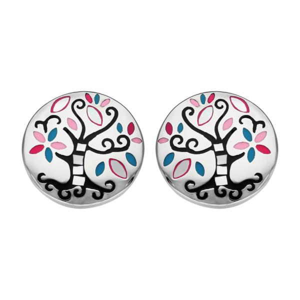 Boucles d'oreilles Acier 316 L Arbre de Vie Noir et Nacre 