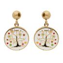 Boucles d'oreilles Tige Acier 316 L Doré Arbre de Vie Résine Multicolore