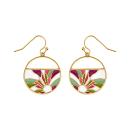 Boucles d'oreilles Acier 316 L Doré Jaune avec Résine Rose et Violet Fond Blanc