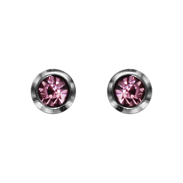 Boucles d'oreilles Acier 316 L Enfant Zirconium Serti Clos Rose 3 mm