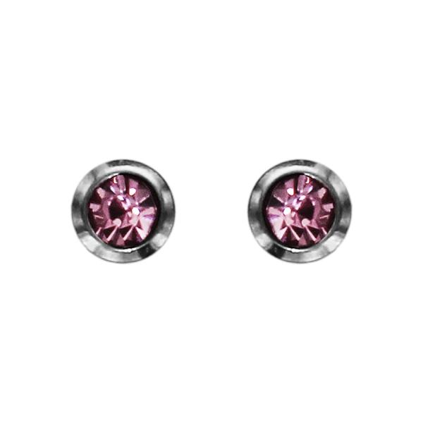 Boucles d'oreilles Acier 316 L Enfant Zirconium Serti Clos Rose 3 mm