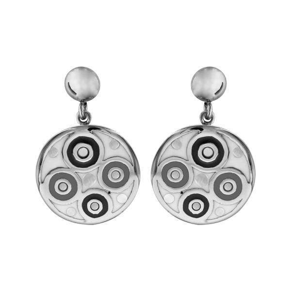 Boucles d'oreilles Acier 316 L avec Nacre Motif Rond Résine Noire