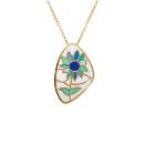 Collier Acier 316 L Doré Résine Blanche Fleur Bleu