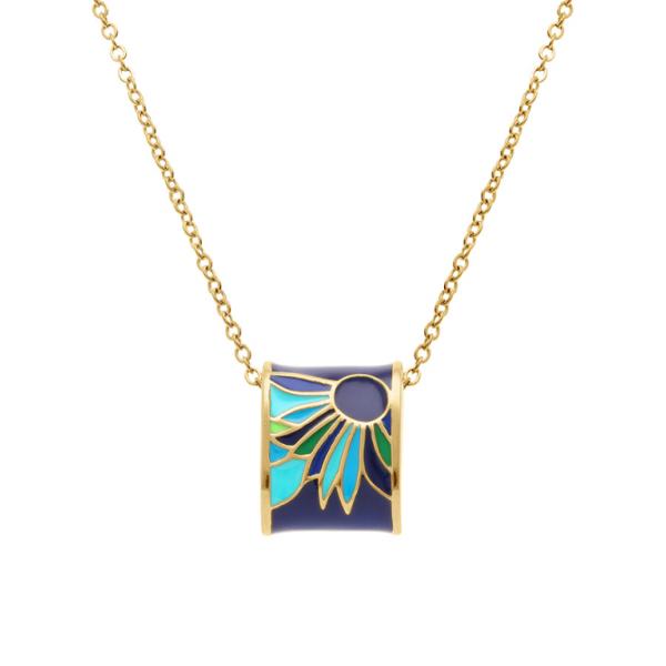 Collier Acier 316 L Doré Jaune avec Résine Bleu et Verte