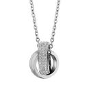 Collier Acier 316 L Pendentif Double Anneaux Entremêlés Lisse et Strass Blanc