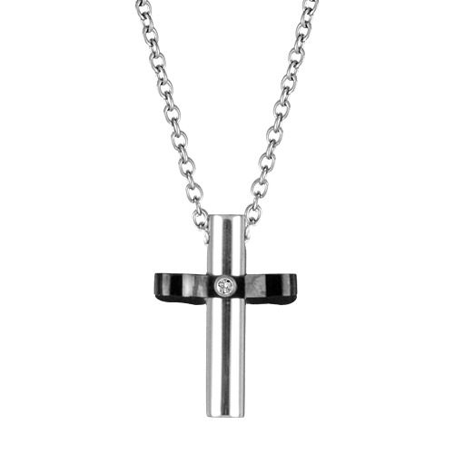 Collier Acier 316 L Pendentif Croix avec Zirconium Blanc