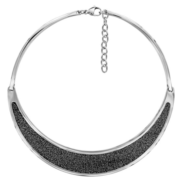 Collier Acier 316 L Semi-Rigide Avec Cuir Bovin Noir Et Brillant