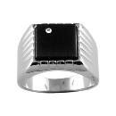 Bague Homme Acier 316 L Chevalière Plateau Carré Noir 1 Strass