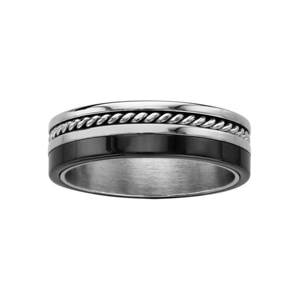 Bague Acier 316 L et Céramique Noir Fil Torsadé