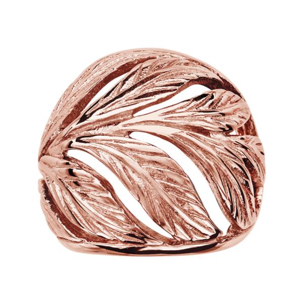 Bague Acier 316 L Rose Bombée Feuille