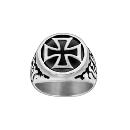 Bague Chevalière Acier 316 L Patiné Croix des Templiers