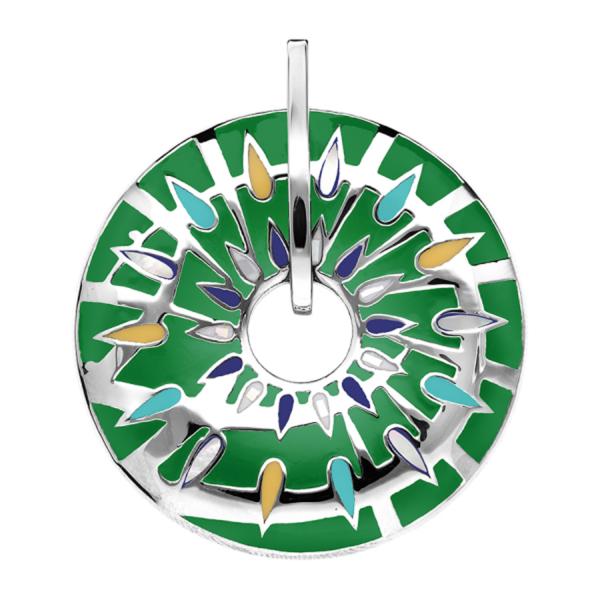 Pendentif Acier 316 L Rond Percé Fond Vert et Nacre