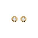 Boucles d'oreilles Plaqué Or et Zirconium Rond Blanc Serti Clos Pneu 6 mm