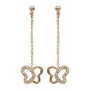 Boucles d'oreilles Plaqué Or et Zirconium Sertis Chainette Papillon Ajouré