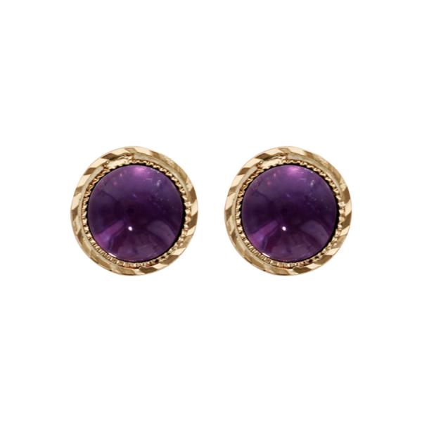 Boucles d'oreilles Plaqué Or Pierre Amethyste Véritable