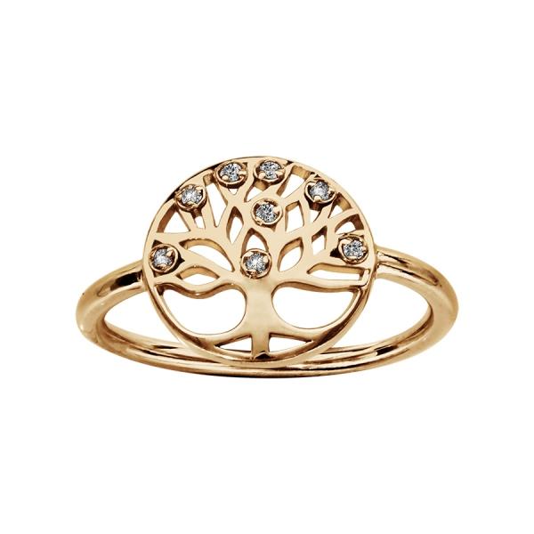 Bague Plaqué Or Rond Arbre de Vie Zirconium Blanc