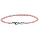 Bracelet Argent 925 pour Charms Cuir Tressé Rose 17,5 cm