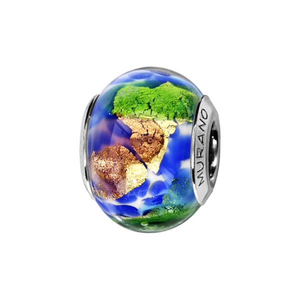 Charms Argent 925 Perle Murano Bleu Vert